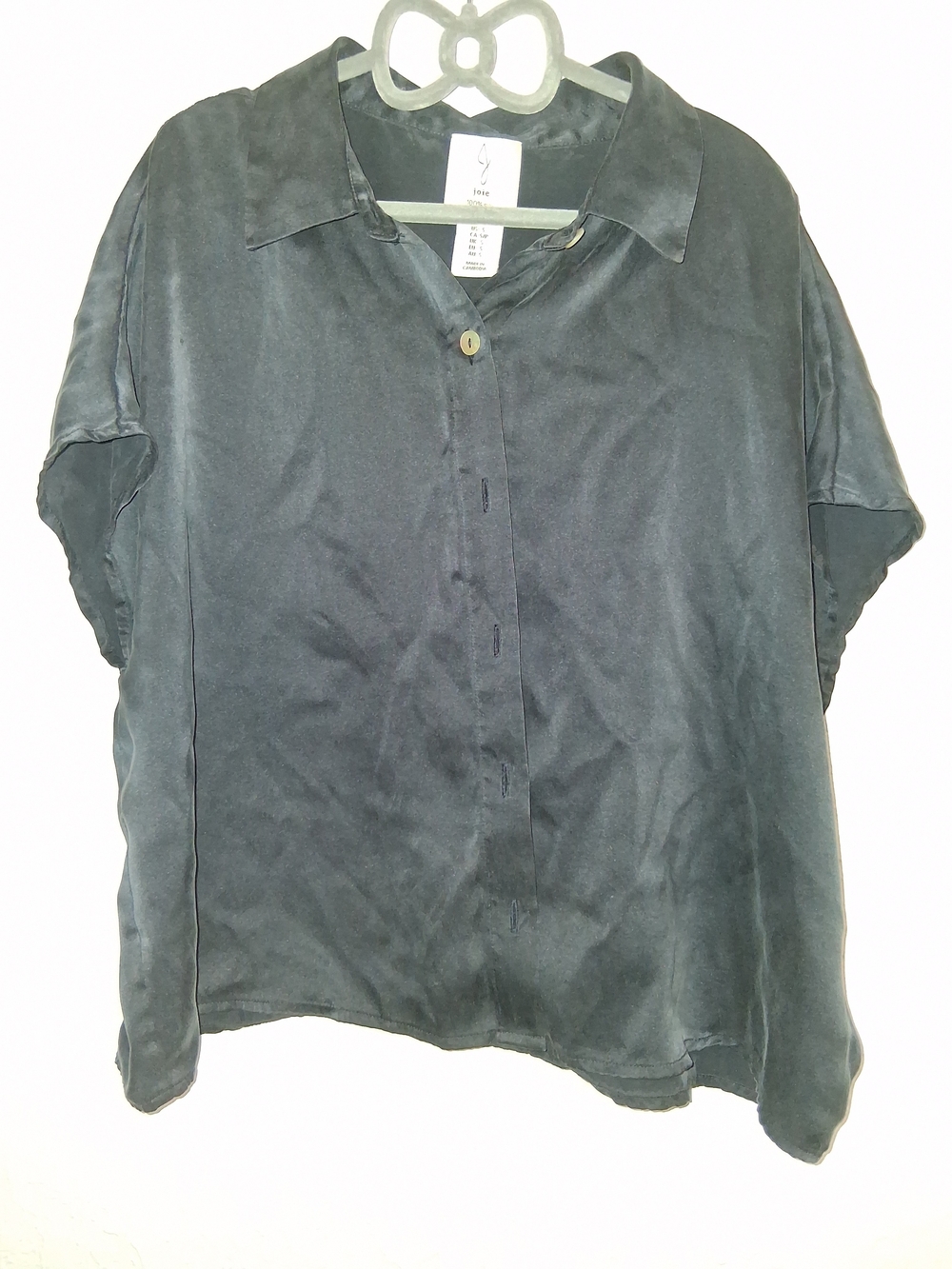 Joie Black Silk Short Sleeve Button Down Blouse Shirt Size S